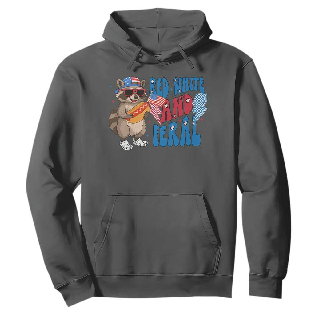 Funny Raccoon 4th of July Hoodie Red White and Feral Patriotic TS10 Dark Heather Print Your Wear
