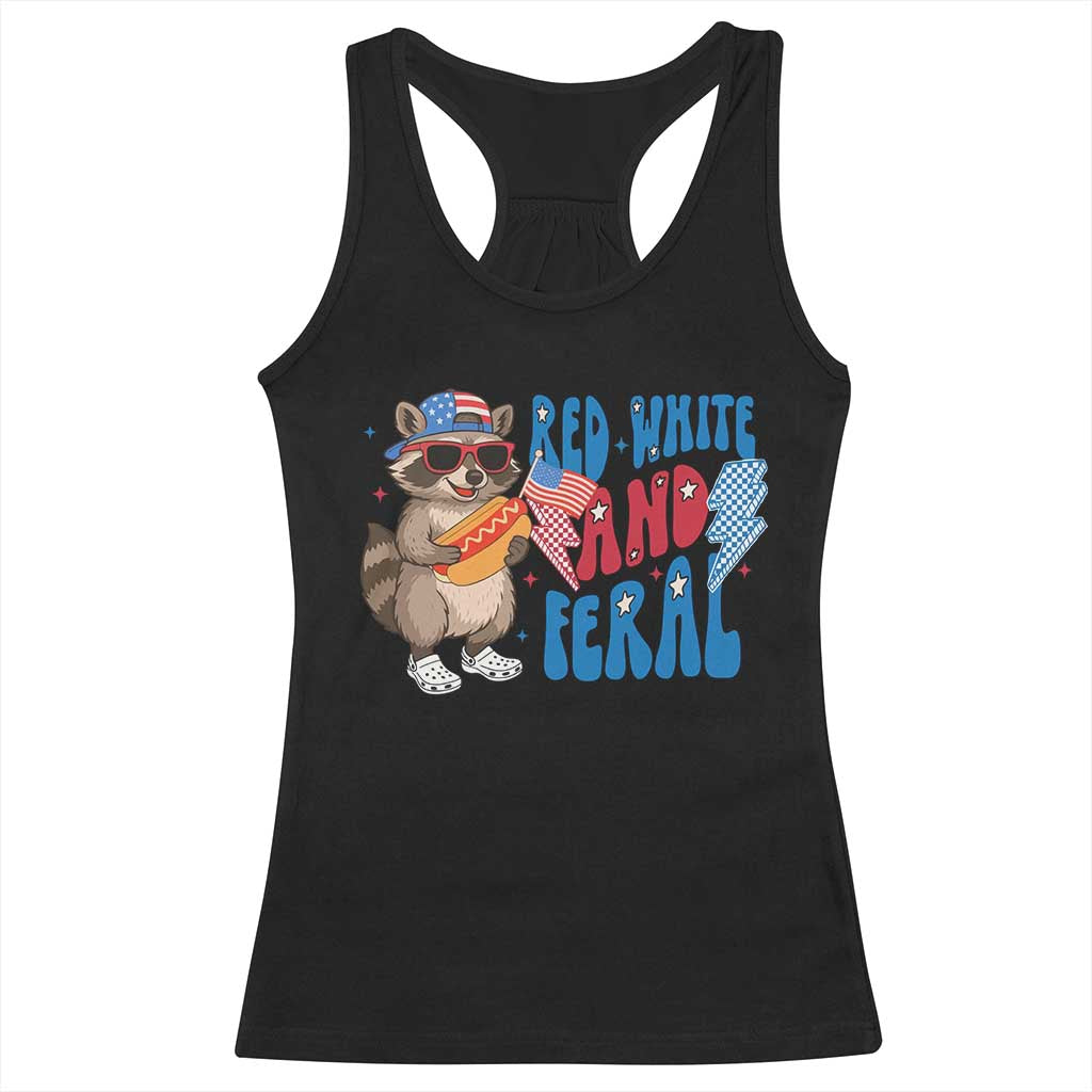 Funny Raccoon 4th of July Racerback Tank Top Red White and Feral Patriotic TS10 Black Print Your Wear