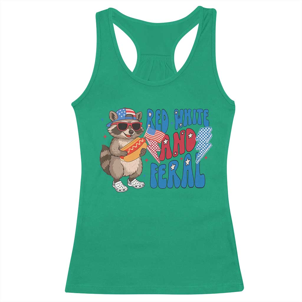 Funny Raccoon 4th of July Racerback Tank Top Red White and Feral Patriotic TS10 Irish Green Print Your Wear