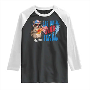 Funny Raccoon 4th of July Raglan Shirt Red White and Feral Patriotic TS10 Black White Print Your Wear