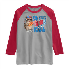 Funny Raccoon 4th of July Raglan Shirt Red White and Feral Patriotic TS10 Sport Gray Red Print Your Wear