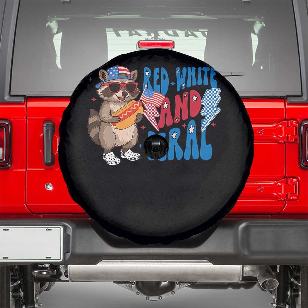 Funny Raccoon 4th of July Spare Tire Cover Red White and Feral Patriotic TS10 Black Print Your Wear