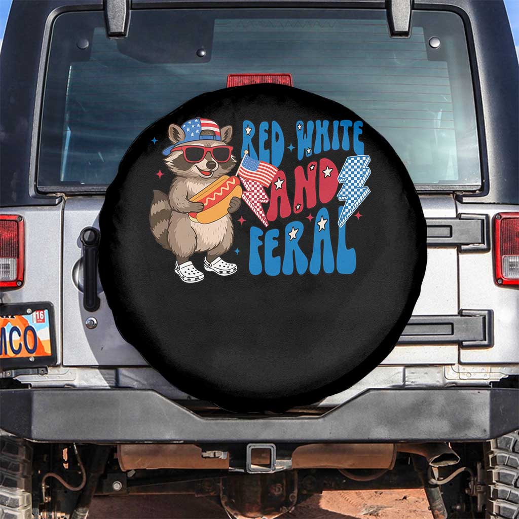 Funny Raccoon 4th of July Spare Tire Cover Red White and Feral Patriotic TS10 No hole Black Print Your Wear
