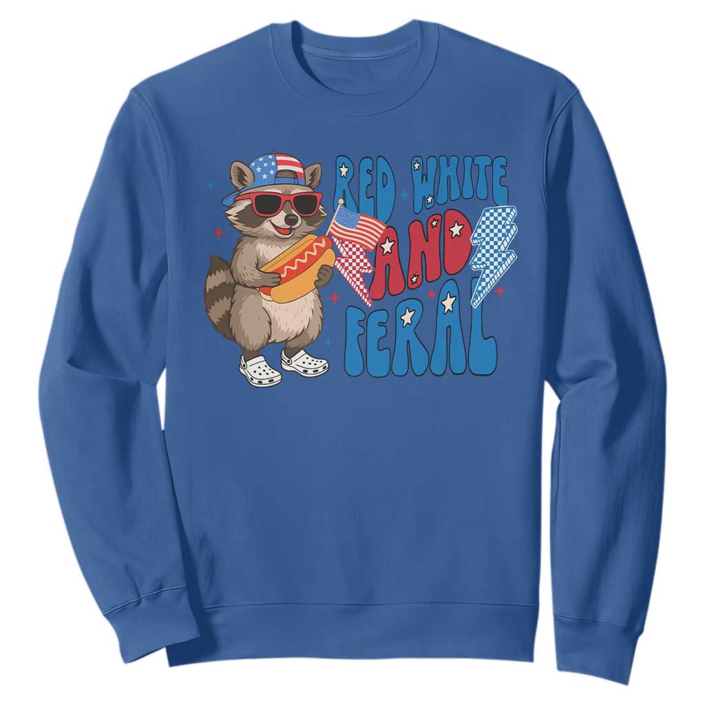 Funny Raccoon 4th of July Sweatshirt Red White and Feral Patriotic TS10 Royal Blue Print Your Wear