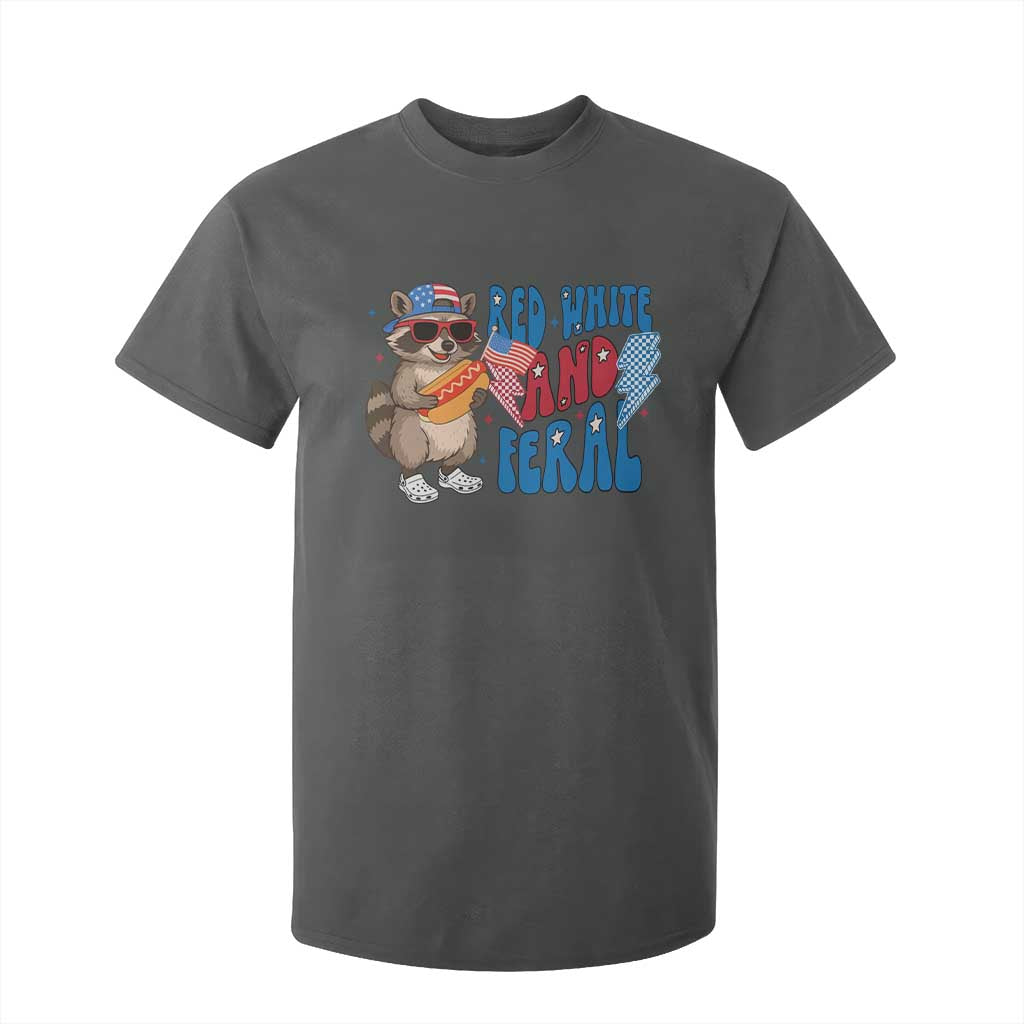 Funny Raccoon 4th of July T Shirt For Kid Red White and Feral Patriotic TS10 Dark Heather Print Your Wear