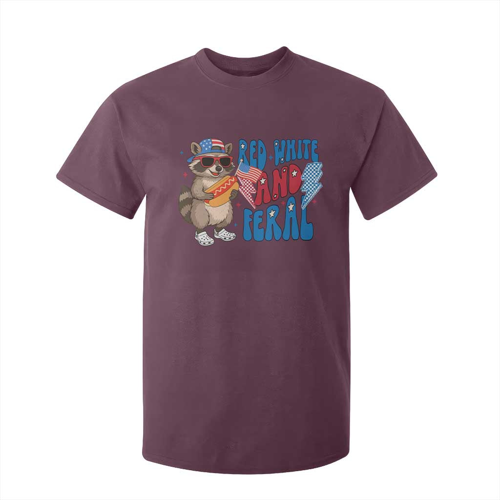 Funny Raccoon 4th of July T Shirt For Kid Red White and Feral Patriotic TS10 Maroon Print Your Wear