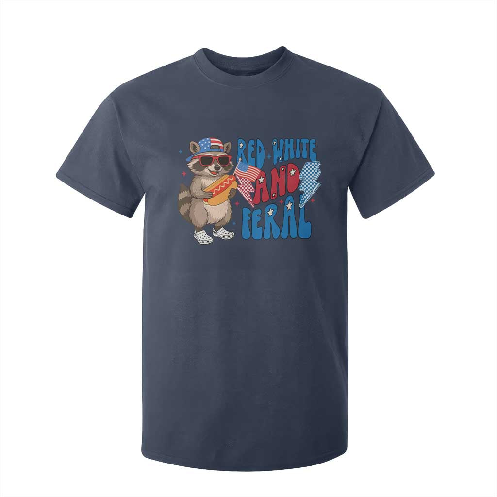 Funny Raccoon 4th of July T Shirt For Kid Red White and Feral Patriotic TS10 Navy Print Your Wear