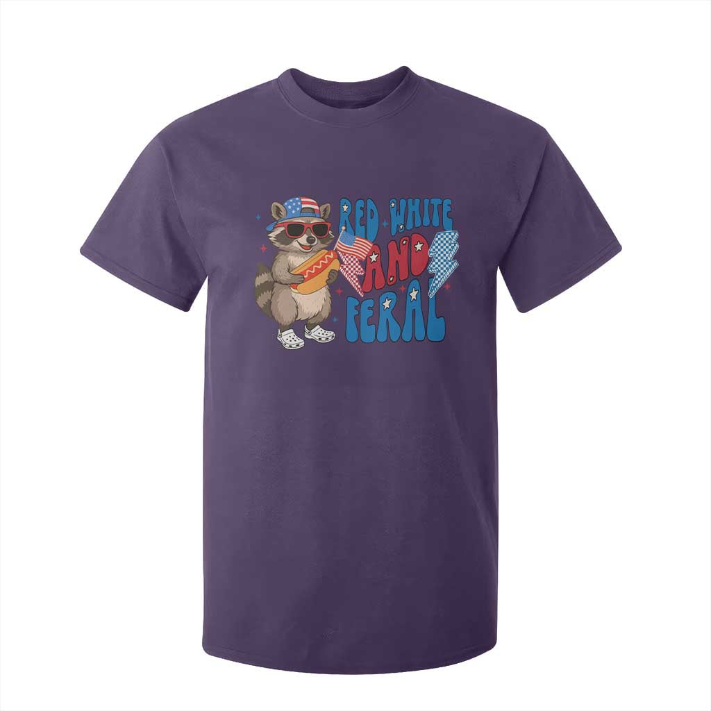 Funny Raccoon 4th of July T Shirt For Kid Red White and Feral Patriotic TS10 Purple Print Your Wear