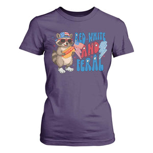 Funny Raccoon 4th of July T Shirt For Women Red White and Feral Patriotic TS10 Purple Print Your Wear