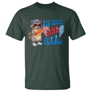 Funny Raccoon 4th of July T Shirt Red White and Feral Patriotic TS10 Dark Forest Green Print Your Wear