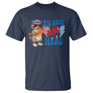 Funny Raccoon 4th of July T Shirt Red White and Feral Patriotic TS10 Navy Print Your Wear