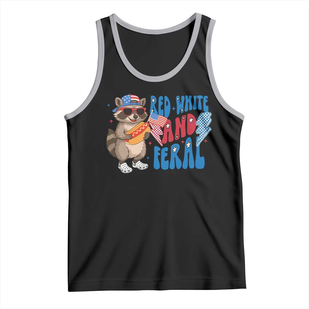 Funny Raccoon 4th of July Tank Top Red White and Feral Patriotic TS10 Black Athletic Heather Print Your Wear