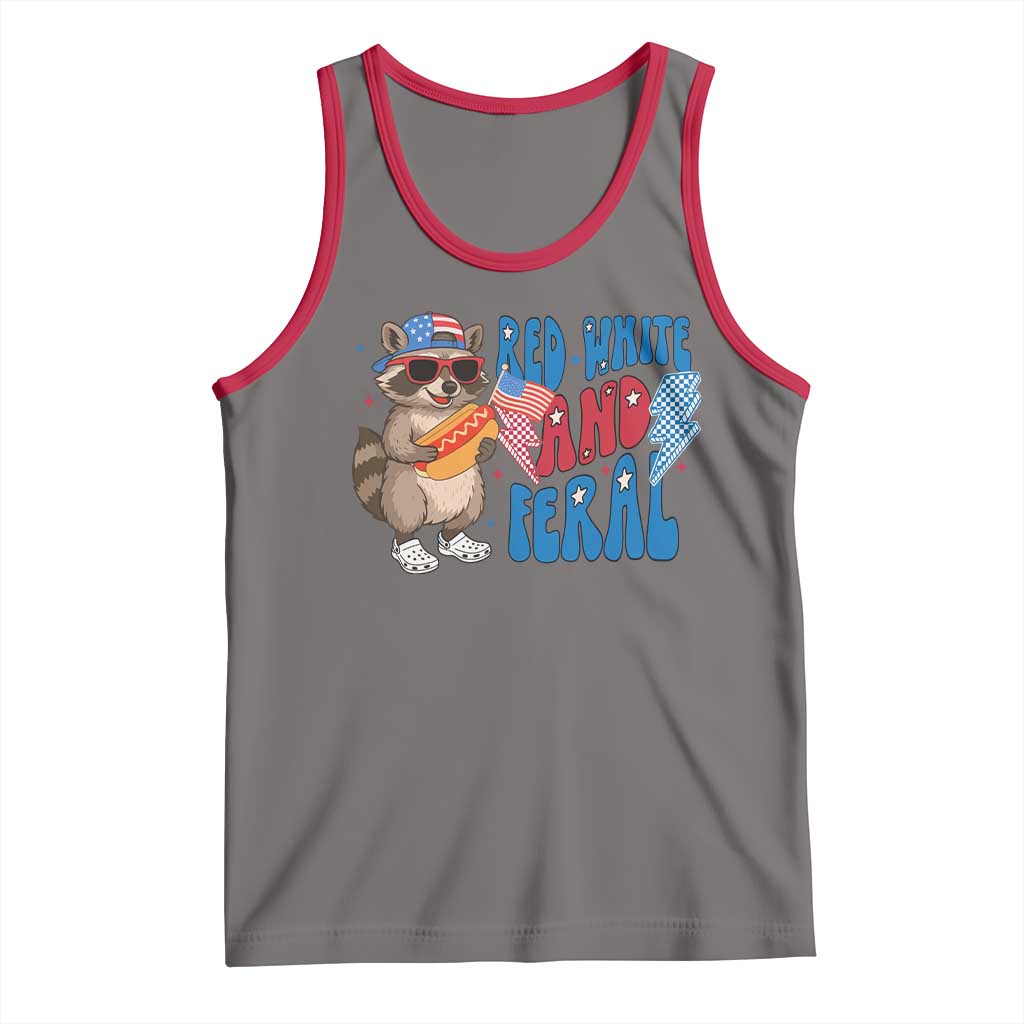 Funny Raccoon 4th of July Tank Top Red White and Feral Patriotic TS10 Deep Heather Red Print Your Wear