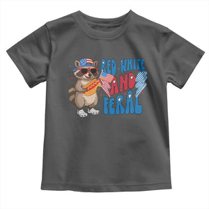 Funny Raccoon 4th of July Toddler T Shirt Red White and Feral Patriotic TS10 Dark Heather Print Your Wear
