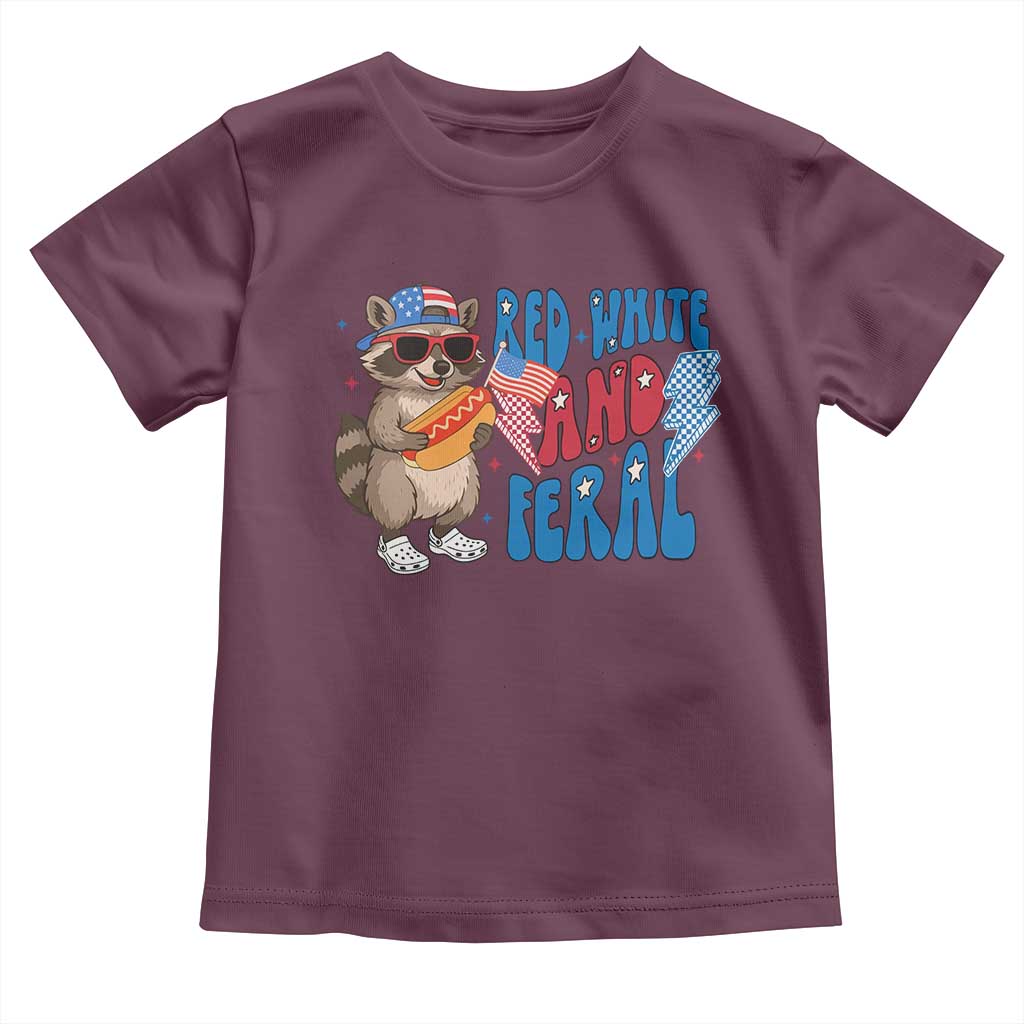 Funny Raccoon 4th of July Toddler T Shirt Red White and Feral Patriotic TS10 Maroon Print Your Wear