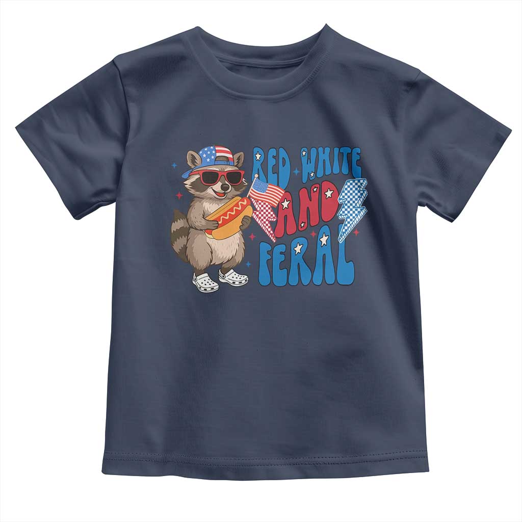 Funny Raccoon 4th of July Toddler T Shirt Red White and Feral Patriotic TS10 Navy Print Your Wear