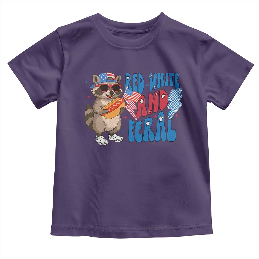 Funny Raccoon 4th of July Toddler T Shirt Red White and Feral Patriotic TS10 Purple Print Your Wear