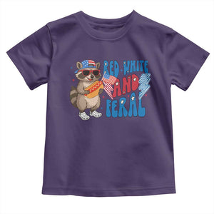 Funny Raccoon 4th of July Toddler T Shirt Red White and Feral Patriotic TS10 Purple Print Your Wear