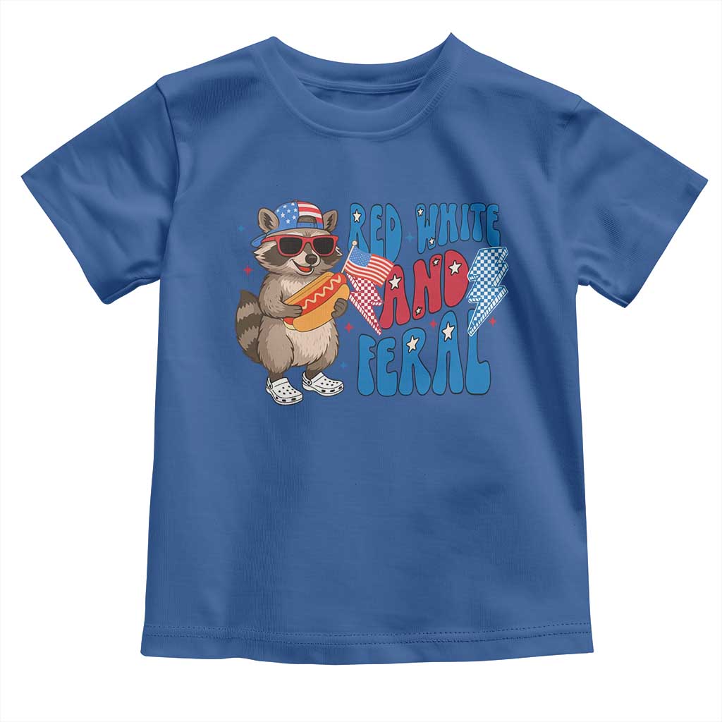 Funny Raccoon 4th of July Toddler T Shirt Red White and Feral Patriotic TS10 Royal Blue Print Your Wear