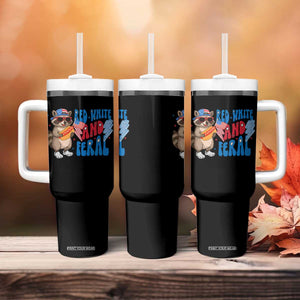 Funny Raccoon 4th of July Tumbler With Handle Red White and Feral Patriotic TS10 Print Your Wear