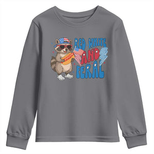 Funny Raccoon 4th of July Youth Sweatshirt Red White and Feral Patriotic TS10 Charcoal Print Your Wear