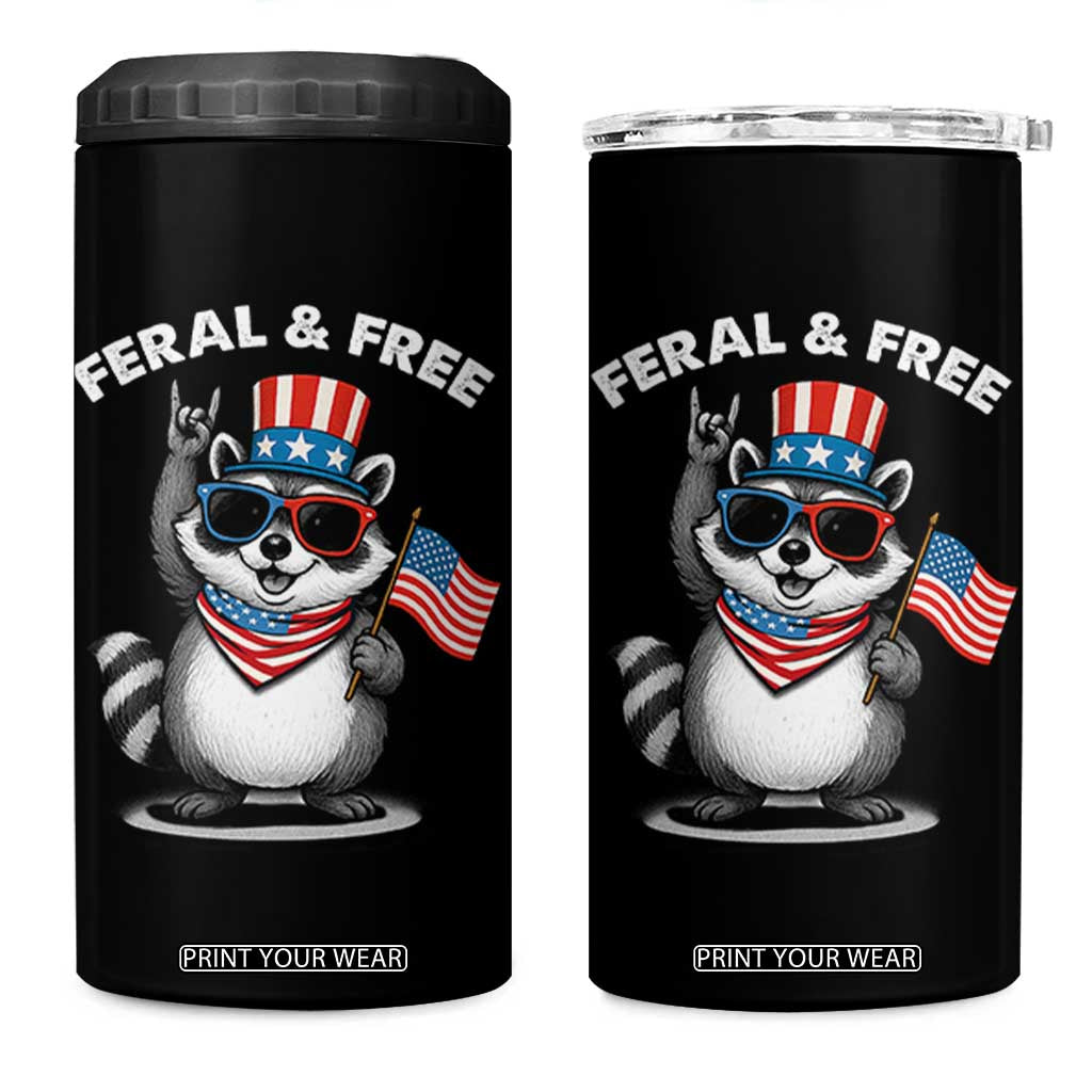 Funny Raccoon July 4th 4 in 1 Can Cooler Tumbler Patriotic Trash Panda Feral But Free TS10 One Size: 16 oz Black Print Your Wear