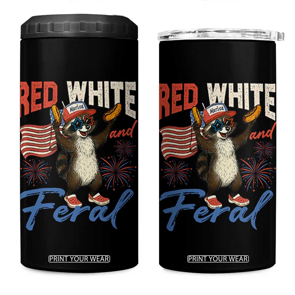 Funny Raccoon July 4th 4 in 1 Can Cooler Tumbler Red White and Feral Patriotic Trash Panda TS10 One Size: 16 oz Black Print Your Wear
