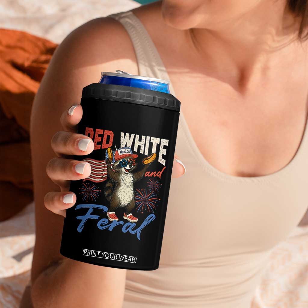 Funny Raccoon July 4th 4 in 1 Can Cooler Tumbler Red White and Feral Patriotic Trash Panda TS10 Print Your Wear