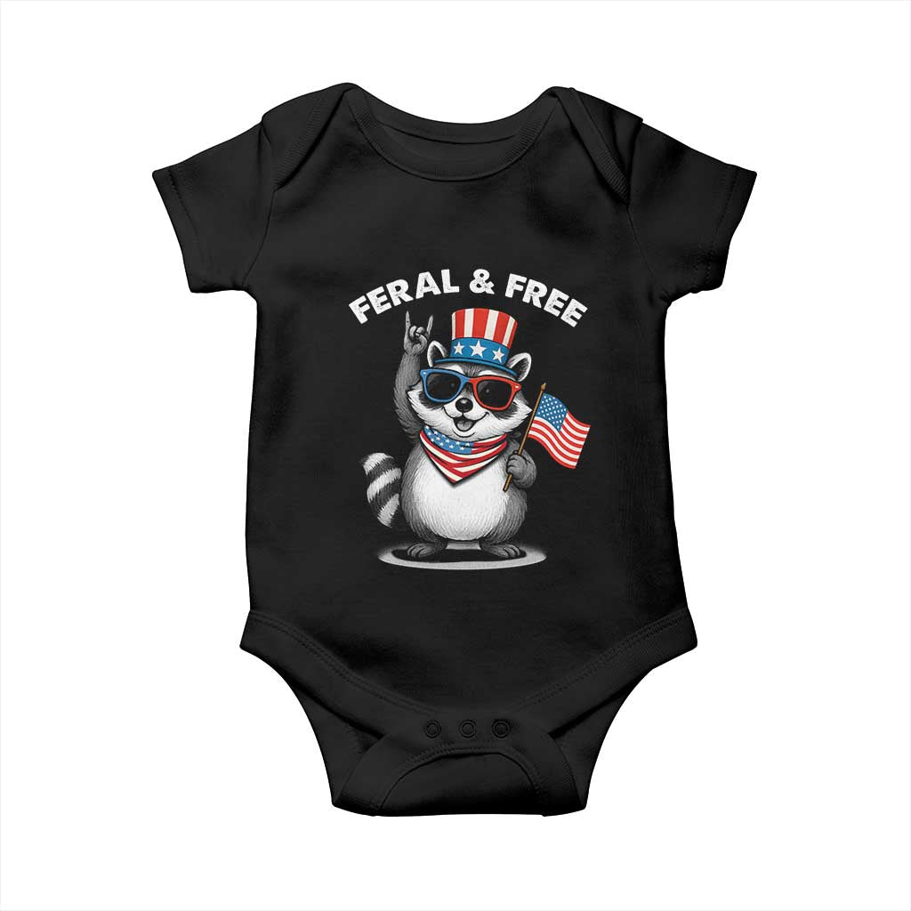 Funny Raccoon July 4th Baby Onesie Patriotic Trash Panda Feral But Free TS10 Black Print Your Wear