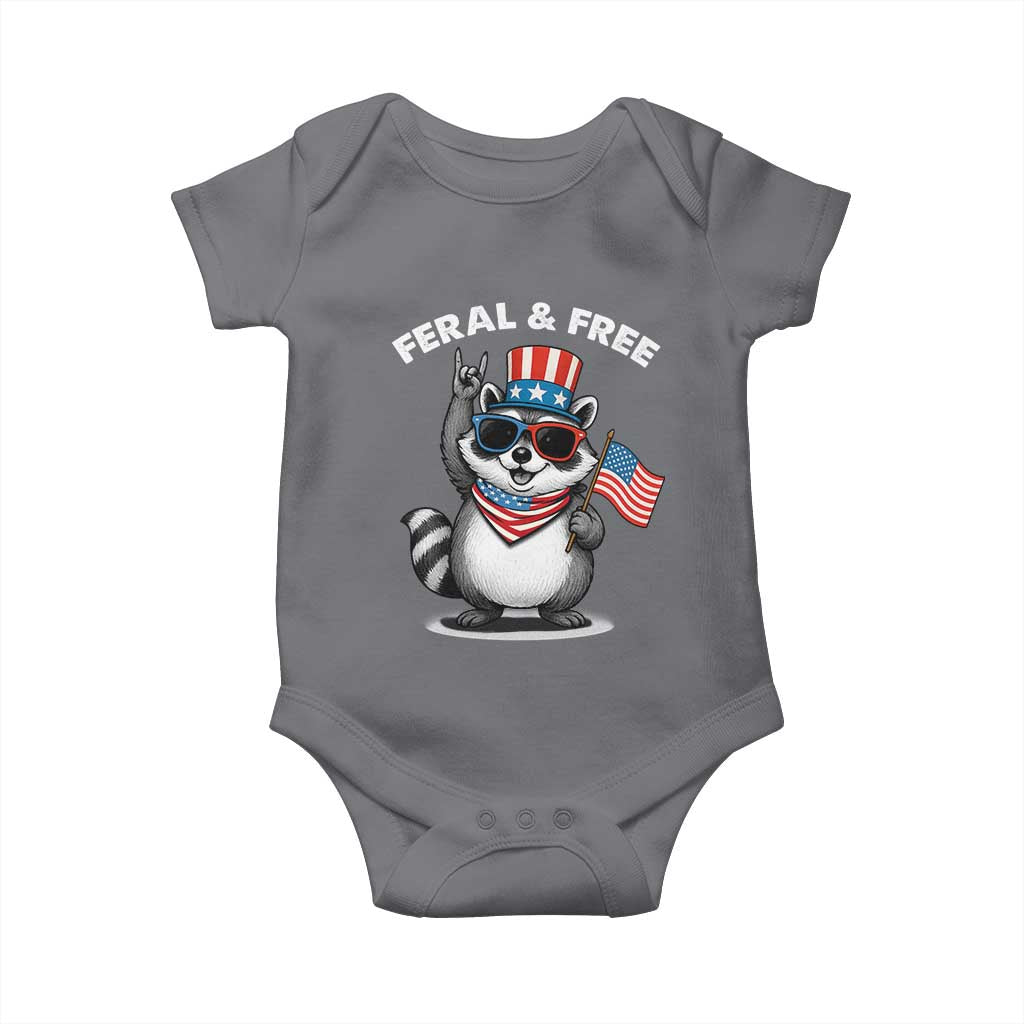 Funny Raccoon July 4th Baby Onesie Patriotic Trash Panda Feral But Free TS10 Charcoal Print Your Wear