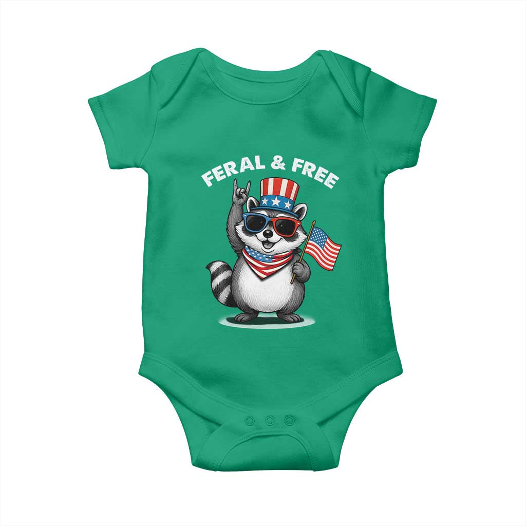 Funny Raccoon July 4th Baby Onesie Patriotic Trash Panda Feral But Free TS10 Irish Green Print Your Wear