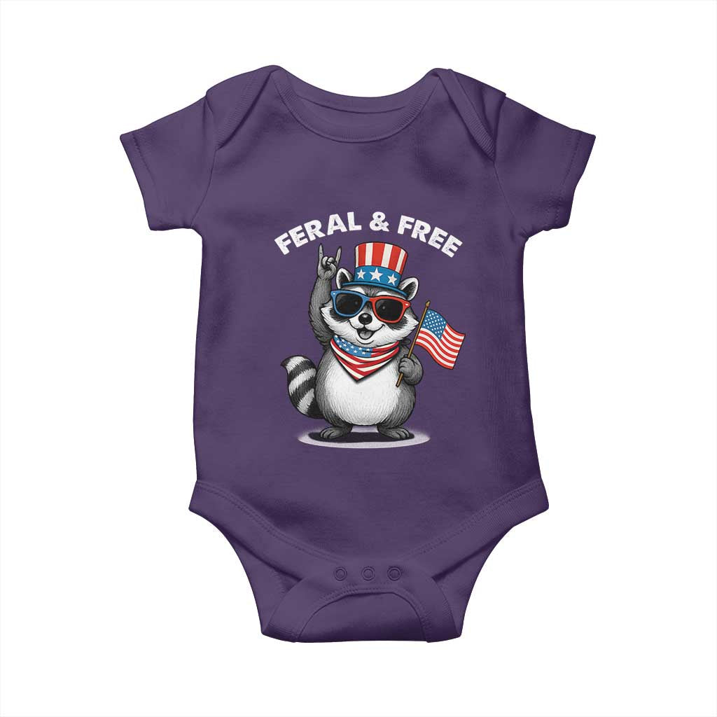 Funny Raccoon July 4th Baby Onesie Patriotic Trash Panda Feral But Free TS10 Purple Print Your Wear