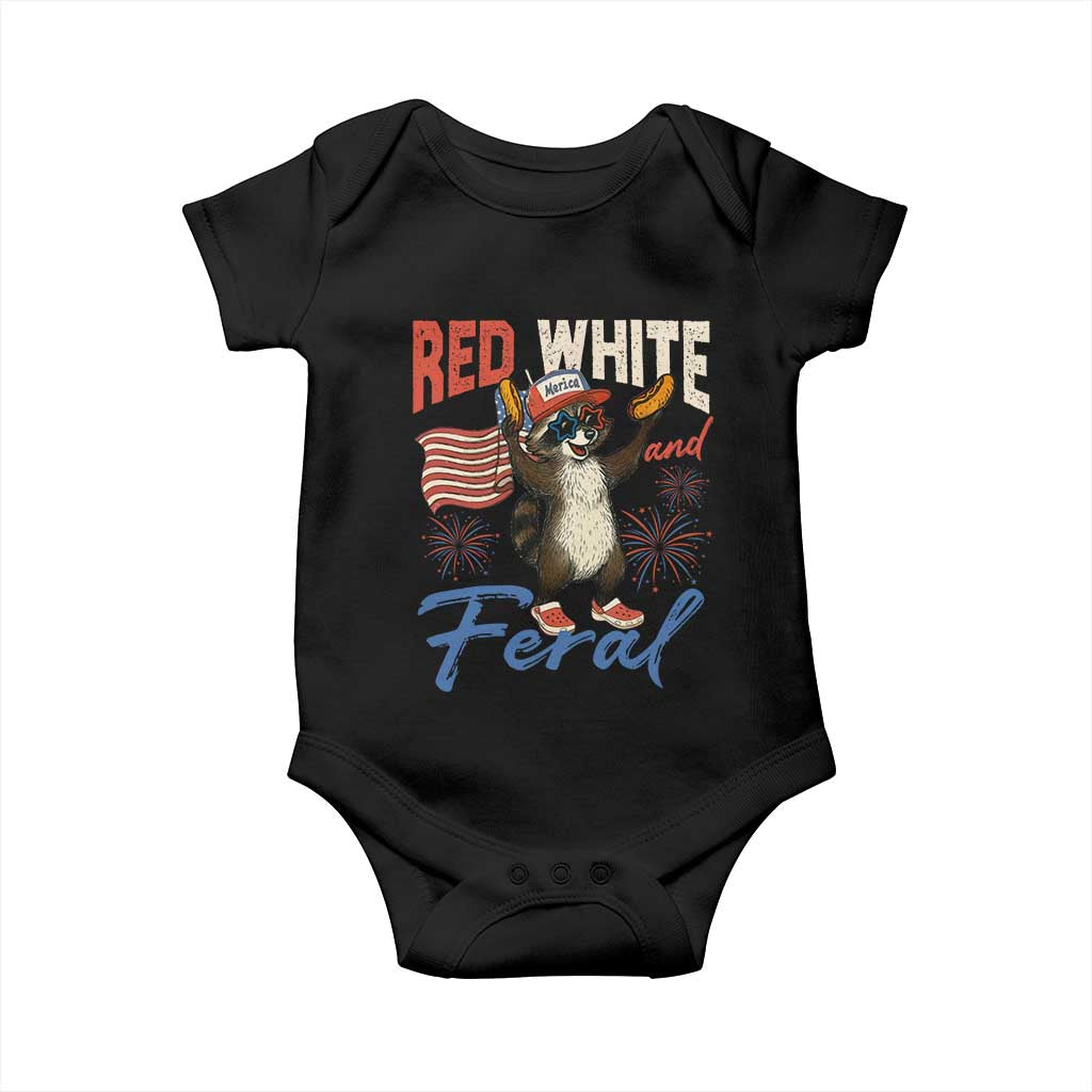Funny Raccoon July 4th Baby Onesie Red White and Feral Patriotic Trash Panda TS10 Black Print Your Wear