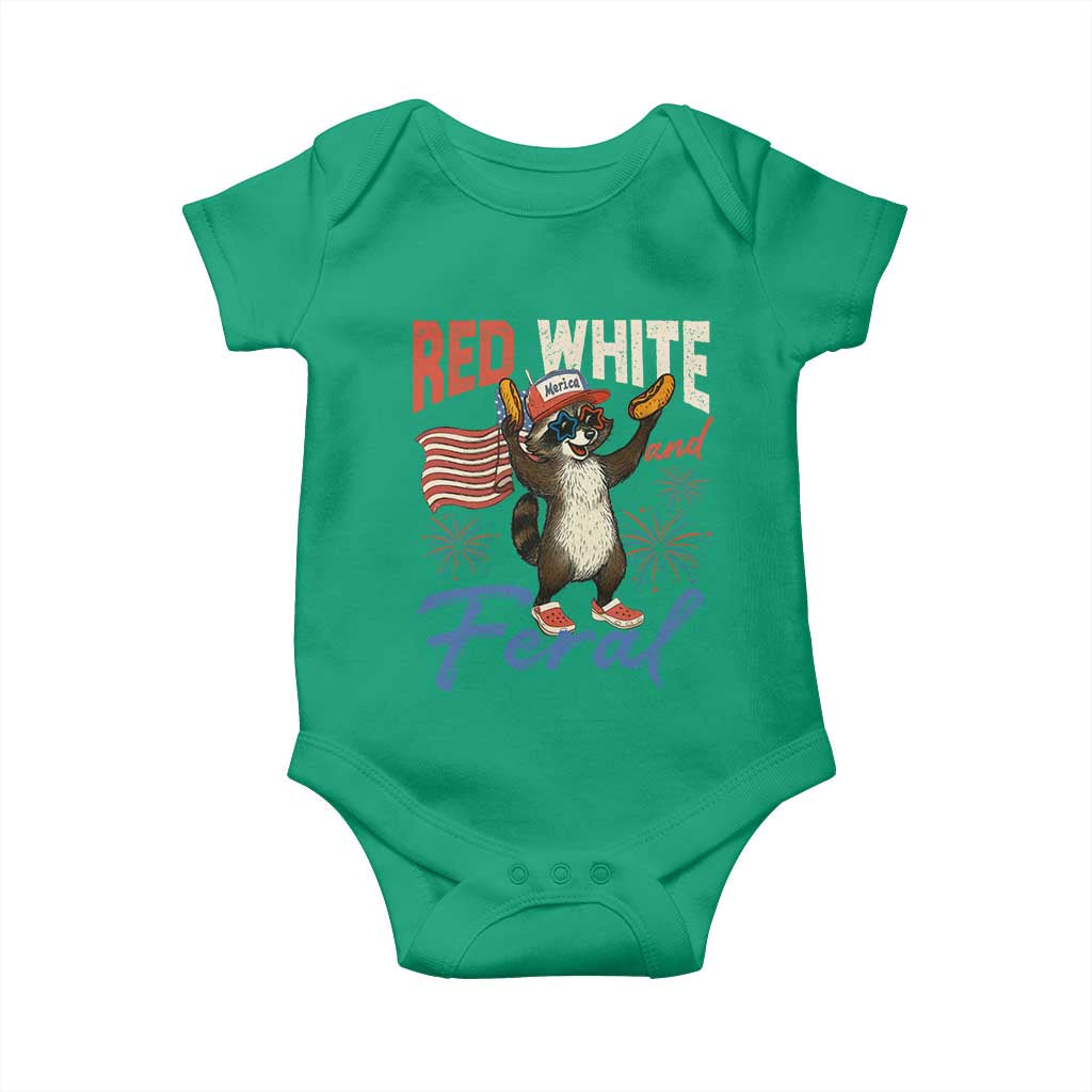 Funny Raccoon July 4th Baby Onesie Red White and Feral Patriotic Trash Panda TS10 Irish Green Print Your Wear