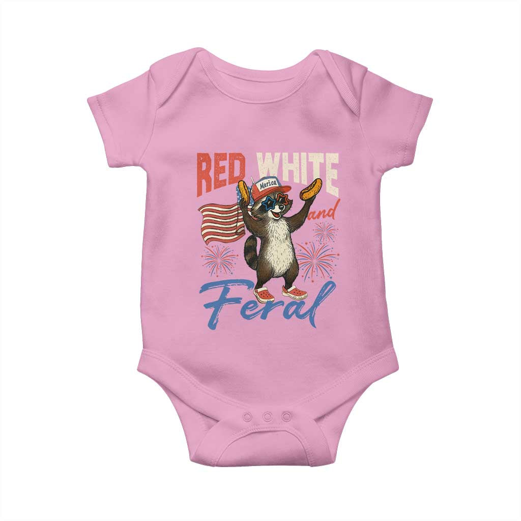 Funny Raccoon July 4th Baby Onesie Red White and Feral Patriotic Trash Panda TS10 Light Pink Print Your Wear