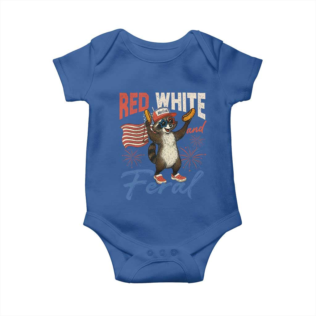 Funny Raccoon July 4th Baby Onesie Red White and Feral Patriotic Trash Panda TS10 Royal Blue Print Your Wear