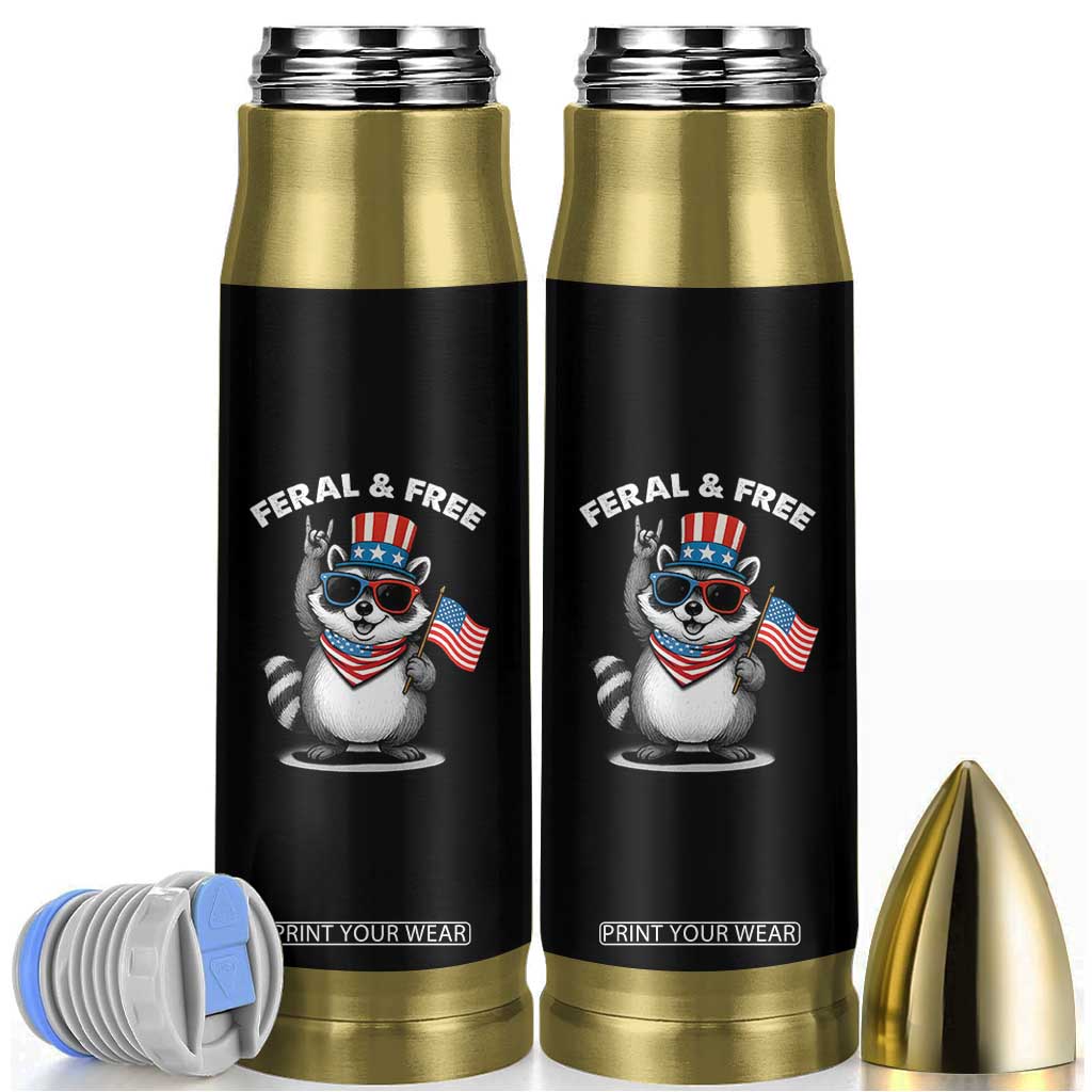 Funny Raccoon July 4th Bullet Tumbler Patriotic Trash Panda Feral But Free TS10 Black Print Your Wear