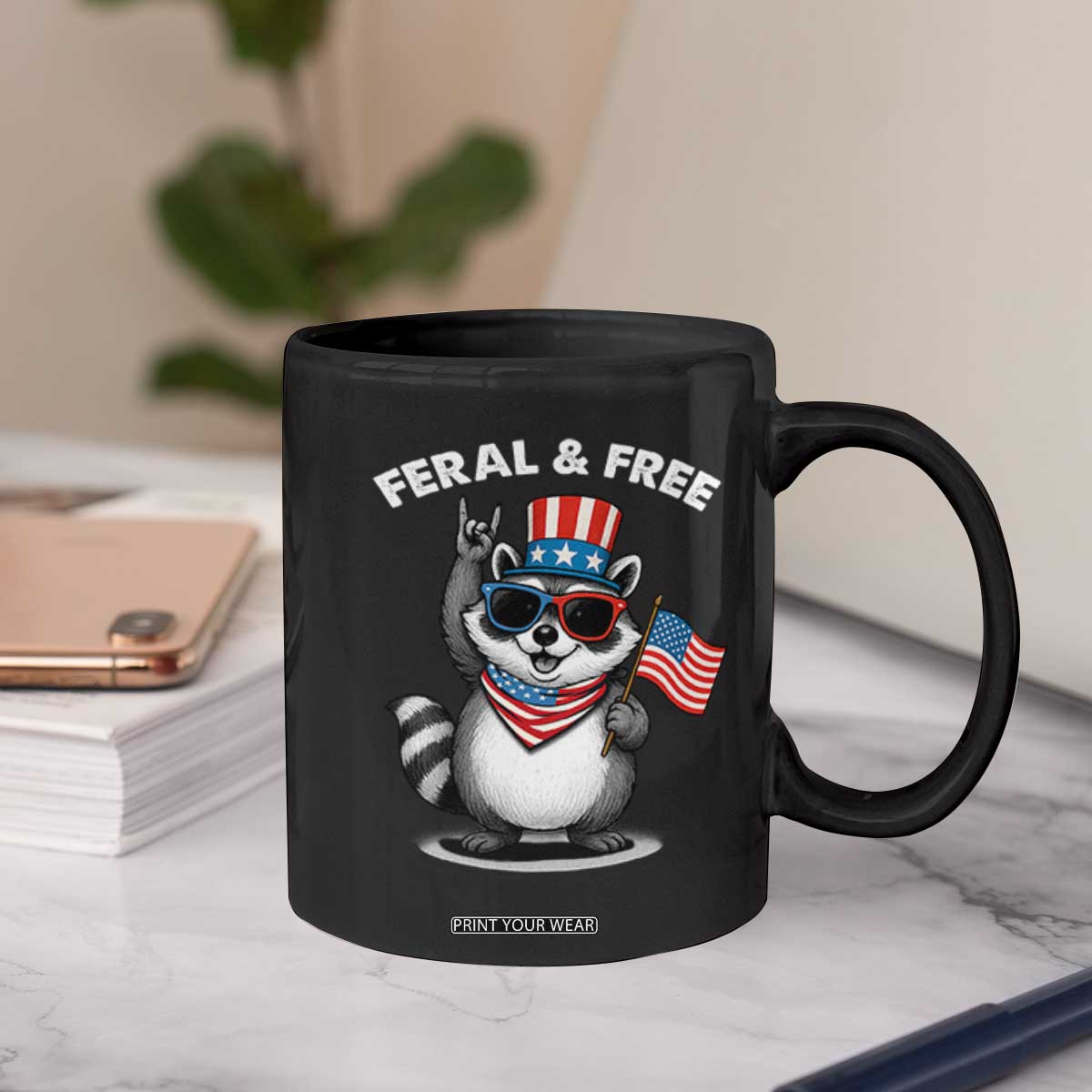 Funny Raccoon July 4th Coffee Mug Patriotic Trash Panda Feral But Free TS10 Print Your Wear