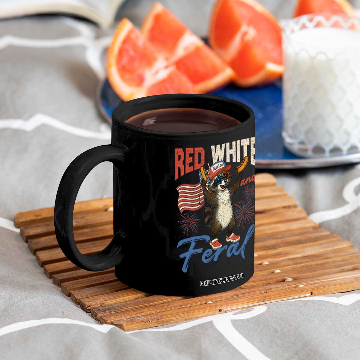 Funny Raccoon July 4th Coffee Mug Red White and Feral Patriotic Trash Panda TS10 Print Your Wear