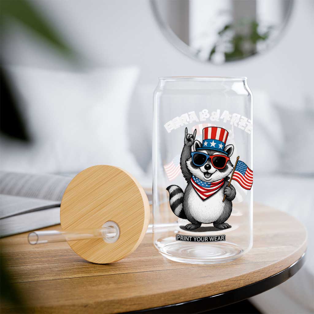 Funny Raccoon July 4th Glass Can Patriotic Trash Panda Feral But Free TS10 Print Your Wear