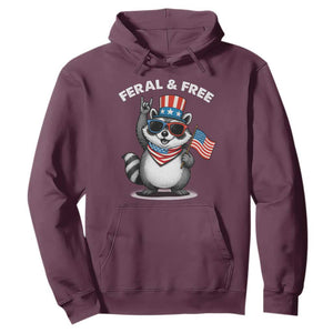 Funny Raccoon July 4th Hoodie Patriotic Trash Panda Feral But Free TS10 Maroon Print Your Wear