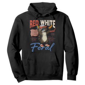 Funny Raccoon July 4th Hoodie Red White and Feral Patriotic Trash Panda TS10 Black Print Your Wear