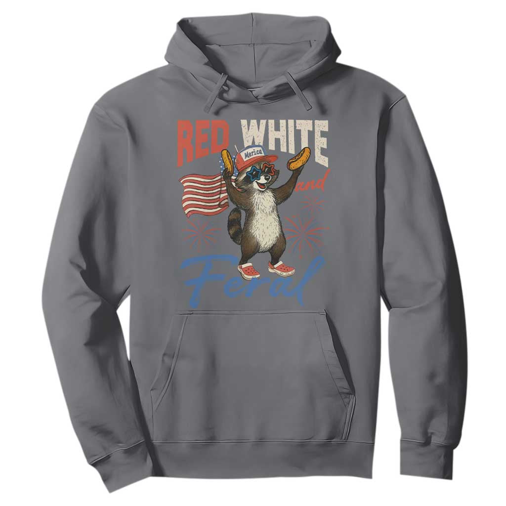 Funny Raccoon July 4th Hoodie Red White and Feral Patriotic Trash Panda TS10 Charcoal Print Your Wear