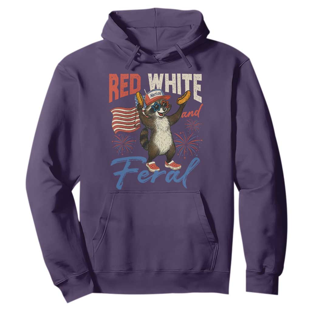 Funny Raccoon July 4th Hoodie Red White and Feral Patriotic Trash Panda TS10 Purple Print Your Wear