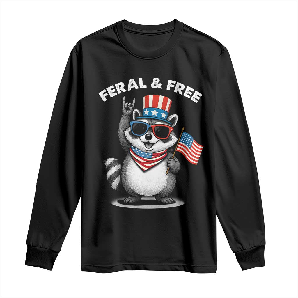 Funny Raccoon July 4th Long Sleeve Shirt Patriotic Trash Panda Feral But Free TS10 Black Print Your Wear