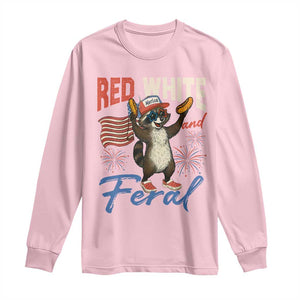 Funny Raccoon July 4th Long Sleeve Shirt Red White and Feral Patriotic Trash Panda TS10 Light Pink Print Your Wear