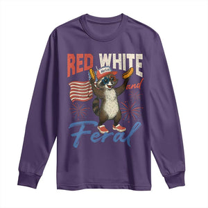 Funny Raccoon July 4th Long Sleeve Shirt Red White and Feral Patriotic Trash Panda TS10 Purple Print Your Wear