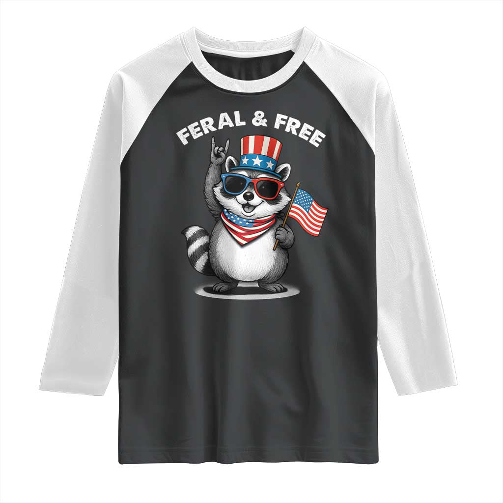Funny Raccoon July 4th Raglan Shirt Patriotic Trash Panda Feral But Free TS10 Black White Print Your Wear