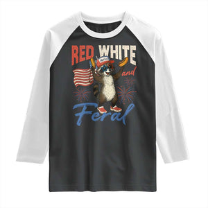 Funny Raccoon July 4th Raglan Shirt Red White and Feral Patriotic Trash Panda TS10 Black White Print Your Wear