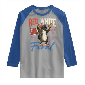 Funny Raccoon July 4th Raglan Shirt Red White and Feral Patriotic Trash Panda TS10 Sport Gray Royal Print Your Wear